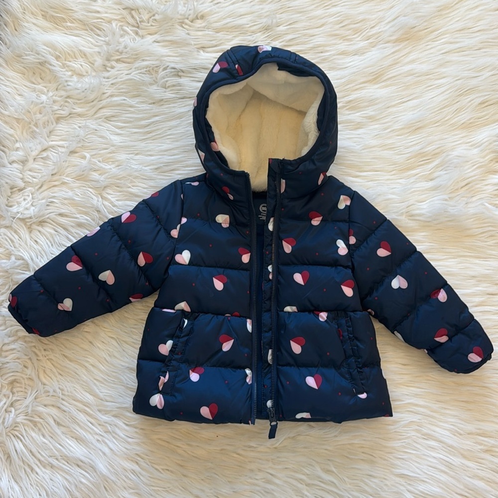 Toddler puffer jacket 2T blue with hearts